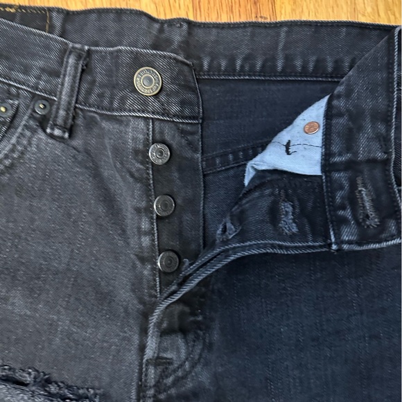 Levis 501 Distressed Ripped Black Denim Cut Off Shorts Womens Size w32 (a2 - Picture 3 of 10